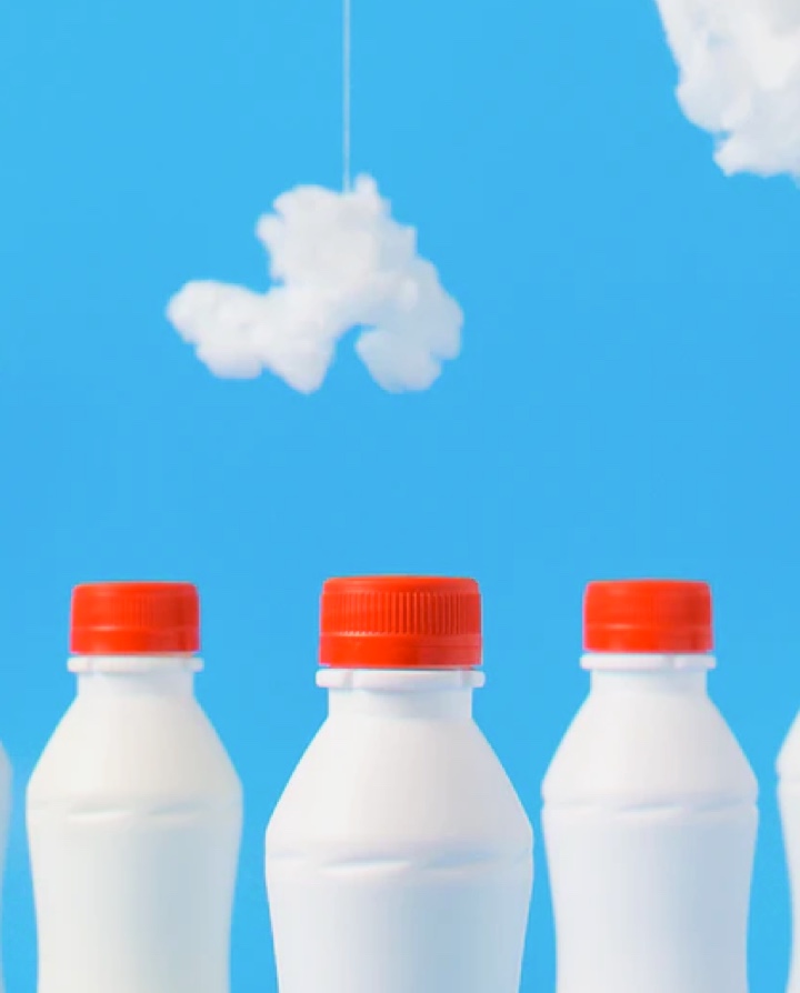 Fourn milk bottles